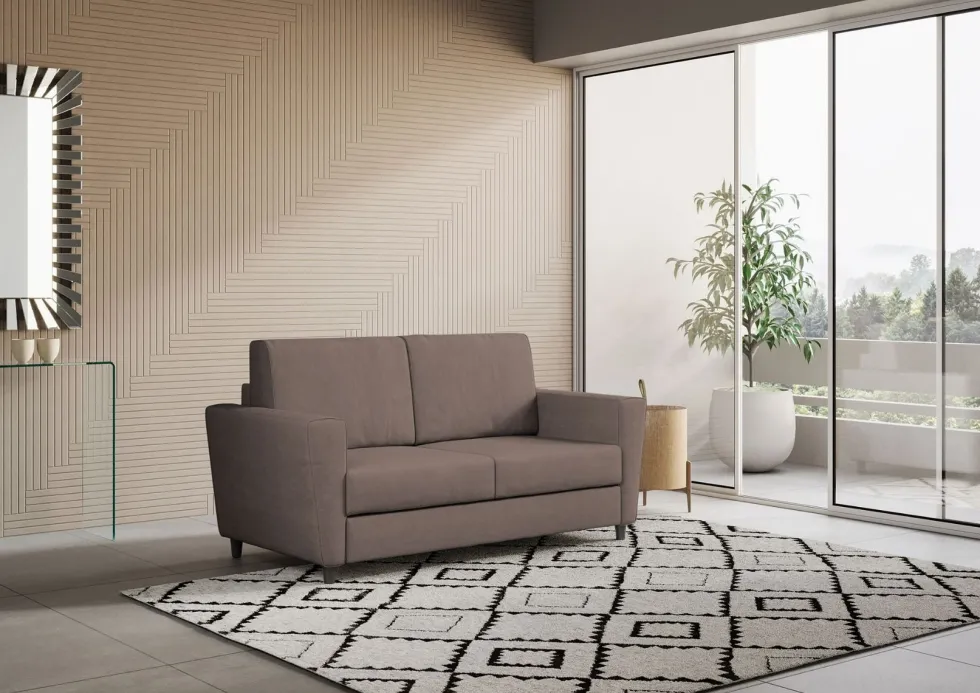 Divano 172x85cm design a due posti con piedini in legno e stoffa idrorepellente talpa DI35