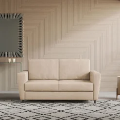 Divano 172x85cm design a due posti con piedini in legno e stoffa idrorepellente beige DI35