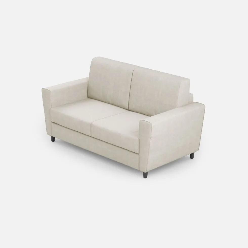 Divano 172x85cm design a due posti con piedini in legno e stoffa idrorepellente bianco latte DI35