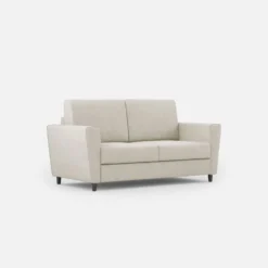 Divano 172x85cm design a due posti con piedini in legno e stoffa idrorepellente bianco latte DI35