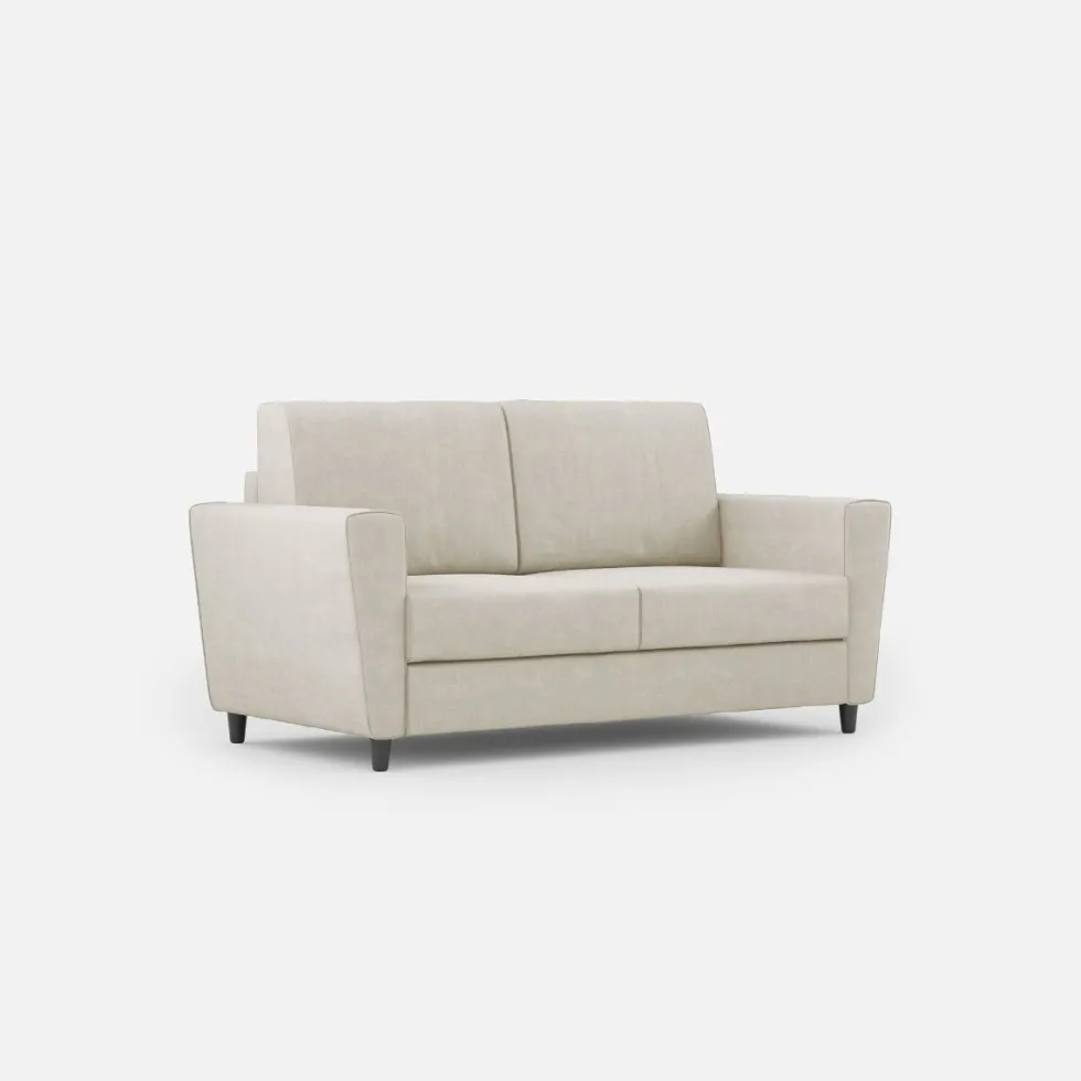 Divano 172x85cm design a due posti con piedini in legno e stoffa idrorepellente bianco latte DI35