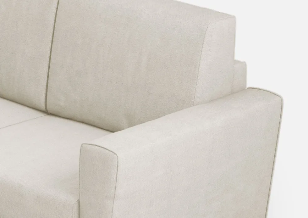 Divano 172x85cm design a due posti con piedini in legno e stoffa idrorepellente bianco latte DI35
