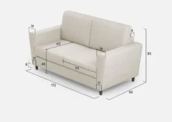 Divano 172x85cm design a due posti con piedini in legno e stoffa idrorepellente bianco latte DI35