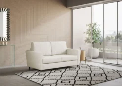 Divano 172x85cm design a due posti con piedini in legno e stoffa idrorepellente bianco latte DI35