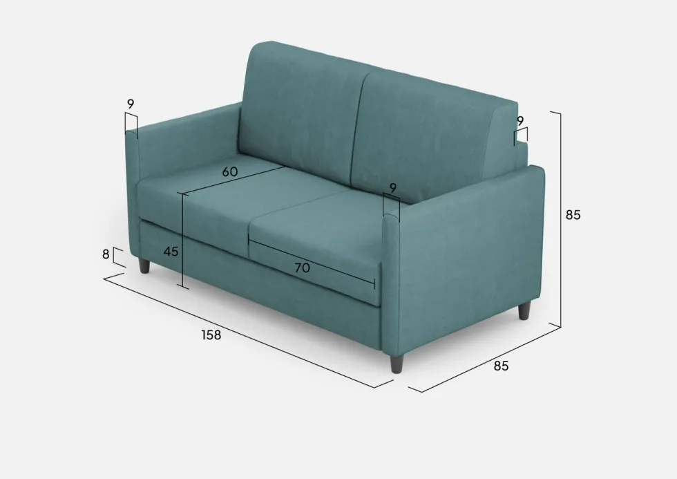 Divano 158x85cm design a due posti con tessuto idrorepellente blu petrolio DI24
