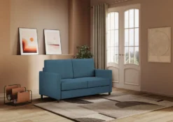 Divano 158x85cm design a due posti con tessuto idrorepellente blu avio DI24