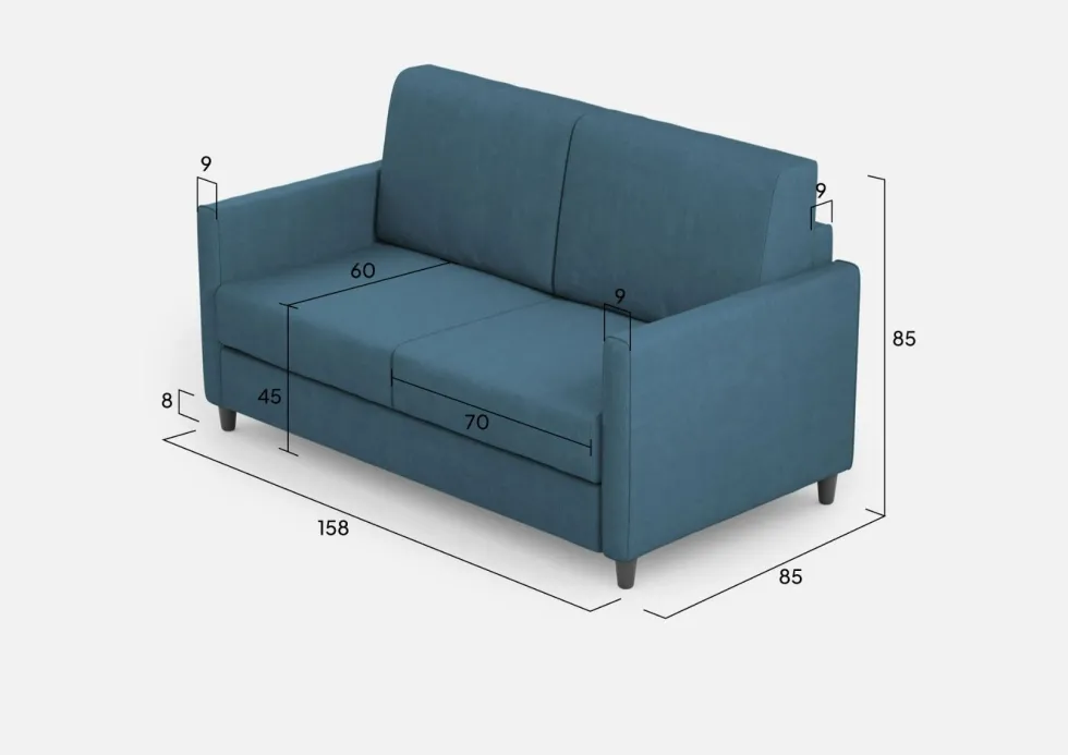 Divano 158x85cm design a due posti con tessuto idrorepellente blu avio DI24