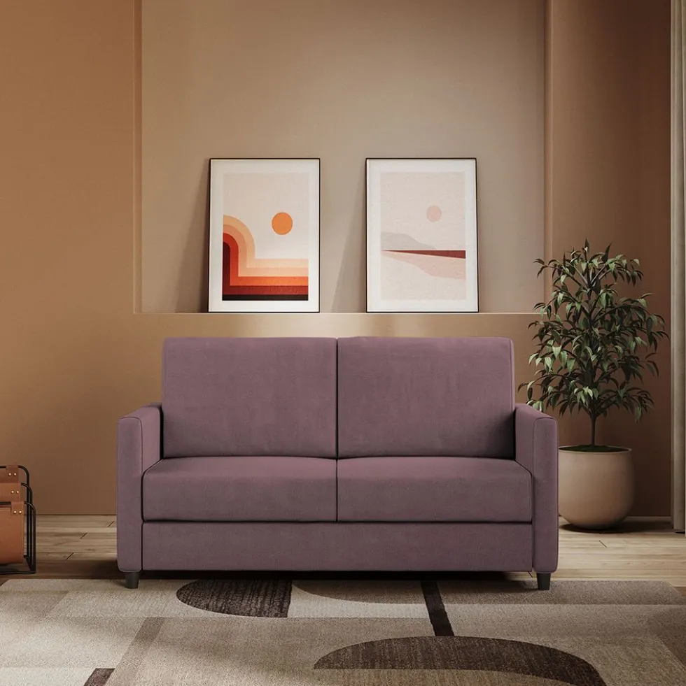 Divano 158x85cm design a due posti con tessuto idrorepellente prugna DI24