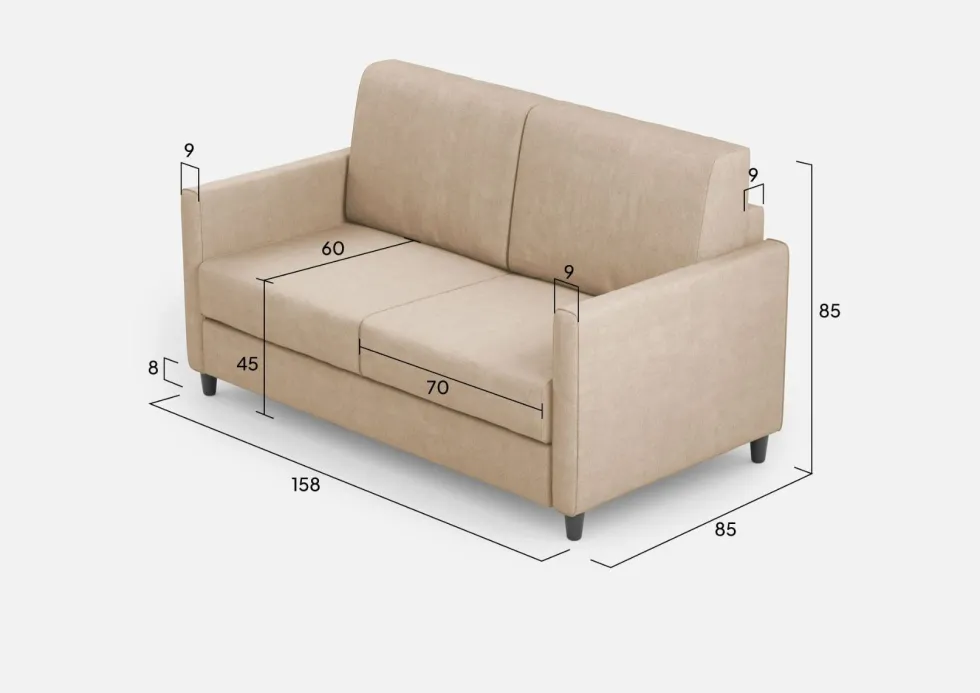 Divano 158x85cm design a due posti con tessuto idrorepellente beige DI24