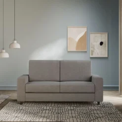 Divano 168x85cm design a due posti con bracciolo geometrico con stoffa idrorepellente grigio DI13