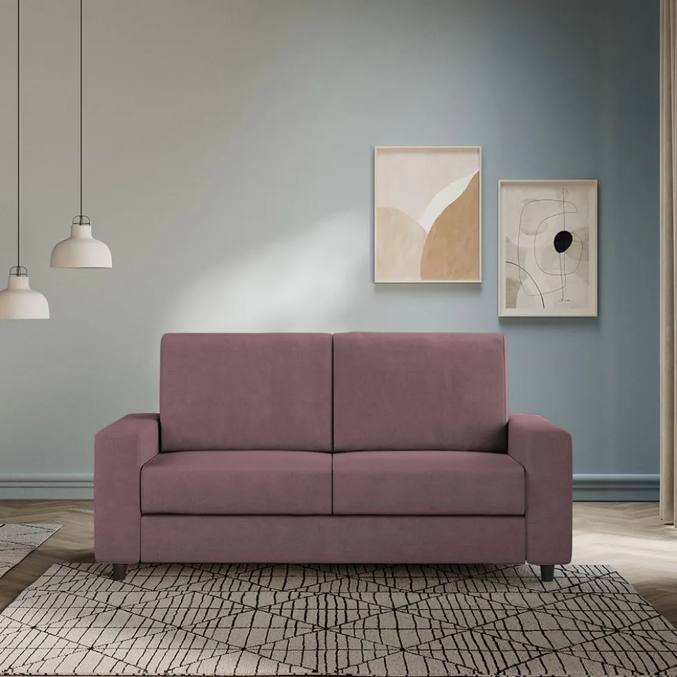 Divano 168x85cm design a due posti con bracciolo geometrico con stoffa idrorepellente prugna DI13