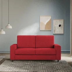 Divano 168x85cm design a due posti con bracciolo geometrico con stoffa idrorepellente rosso DI13