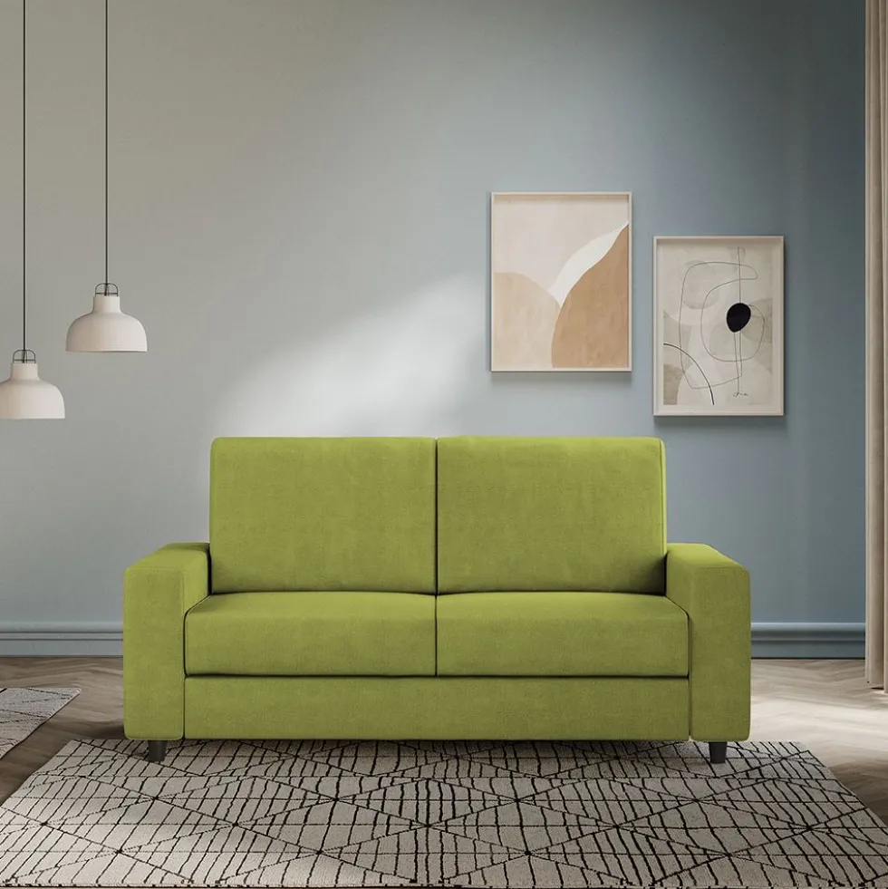 Divano 168x85cm design a due posti con bracciolo geometrico con stoffa idrorepellente verde DI13