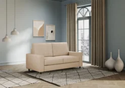 Divano 168x85cm design a due posti con bracciolo geometrico con stoffa idrorepellente beige DI13