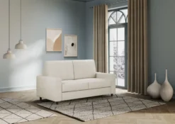 Divano 168x85cm design a due posti con bracciolo geometrico con stoffa idrorepellente bianco latte DI13