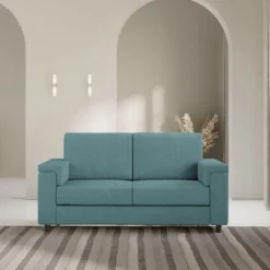 Divano 148x85cm design a due posti con bracciolo squadrato petrolio DI1