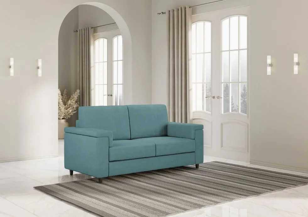 Divano 148x85cm design a due posti con bracciolo squadrato petrolio DI1