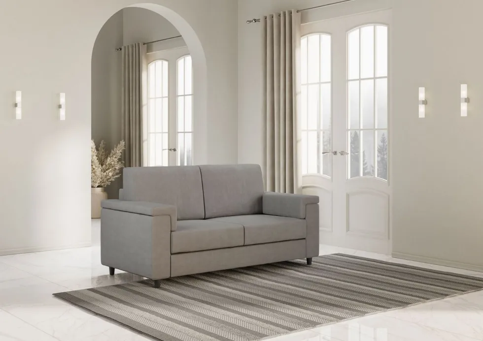 Divano 148x85cm design a due posti con bracciolo squadrato grigio DI1