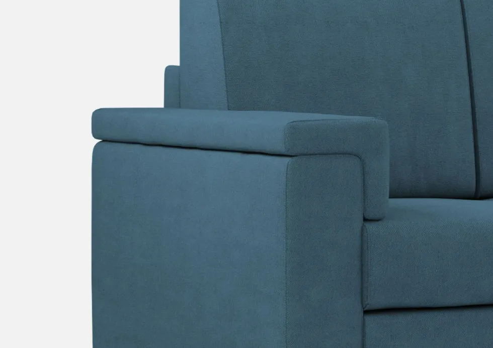 Divano 148x85cm design a due posti con bracciolo squadrato blu avio DI1