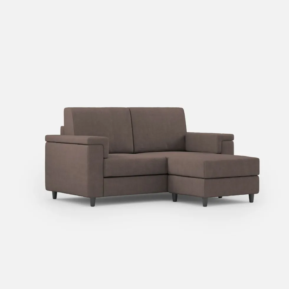 Divano 168x85cm design a due posti con bracciolo squadrato e pouf stoffa idrorepellente talpa DI5