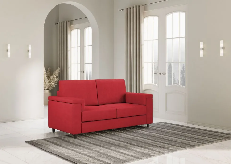 Divano 148x85cm design a due posti con bracciolo squadrato rosso DI1
