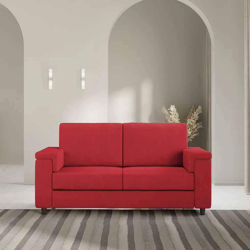 Divano 148x85cm design a due posti con bracciolo squadrato rosso DI1