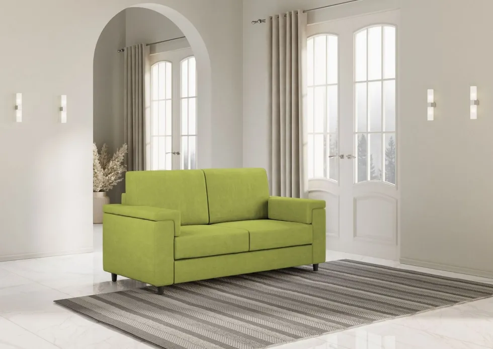 Divano 148x85cm design a due posti con bracciolo squadrato verde DI1