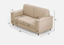 Divano 148x85cm design a due posti con bracciolo squadrato beige DI1