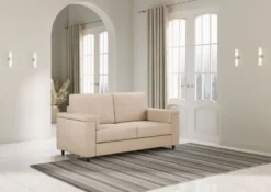Divano 148x85cm design a due posti con bracciolo squadrato beige DI1