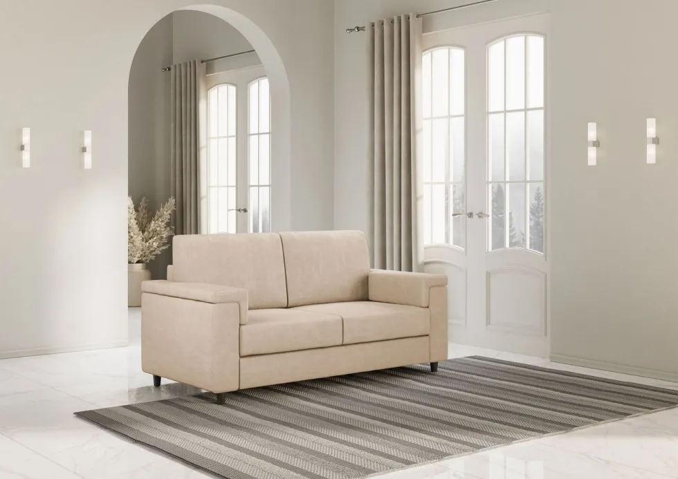 Divano 148x85cm design a due posti con bracciolo squadrato beige DI1