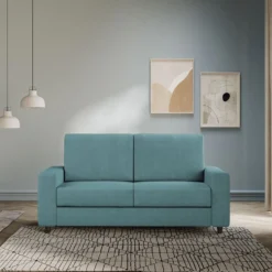 Divano 148x85cm design a due posti con bracciolo squadrato idrorepellente blu petrolio DI12