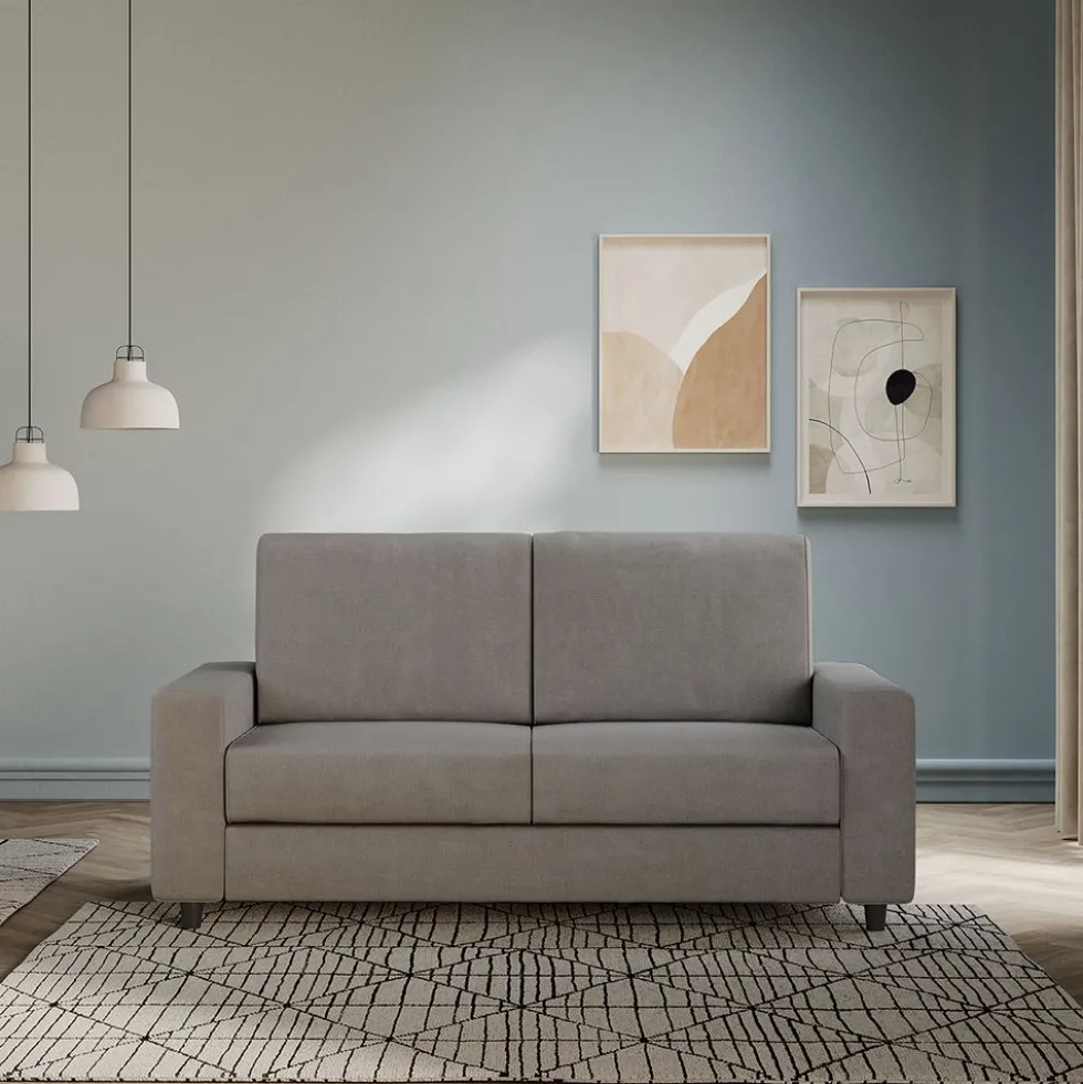 Divano 148x85cm design a due posti con bracciolo squadrato idrorepellente grigio DI12