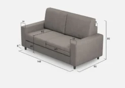 Divano 148x85cm design a due posti con bracciolo squadrato idrorepellente grigio DI12