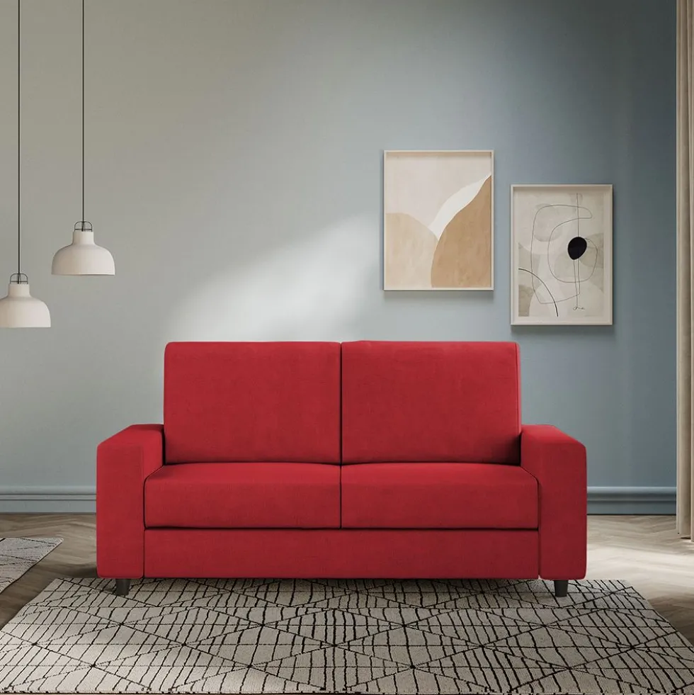 Divano 148x85cm design a due posti con bracciolo squadrato idrorepellente rosso DI12
