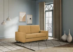 Divano 148x85cm design a due posti con bracciolo squadrato idrorepellente ocra DI12