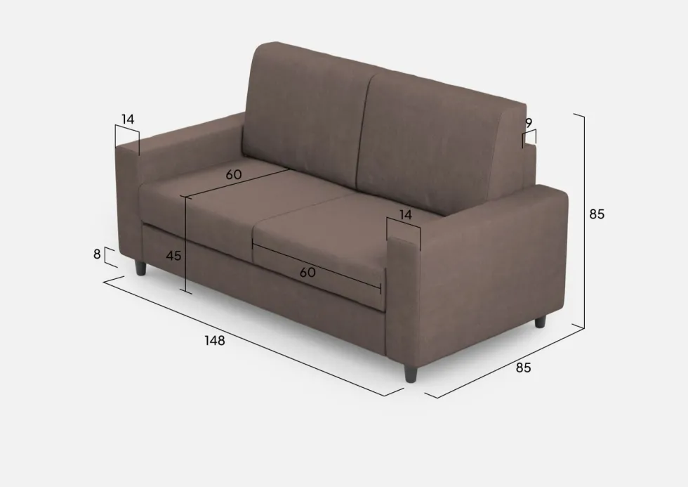 Divano 148x85cm design a due posti con bracciolo squadrato idrorepellente talpa DI12