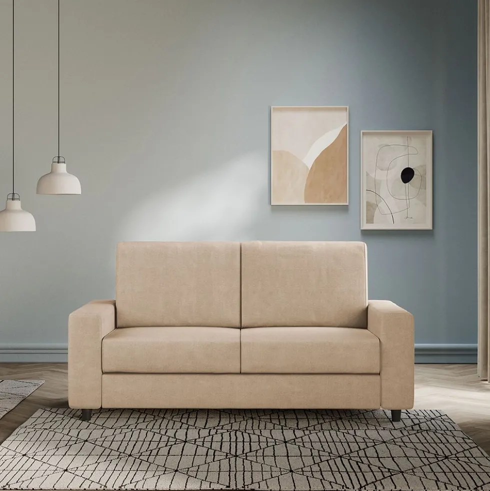 Divano 148x85cm design a due posti con bracciolo squadrato idrorepellente beige DI12