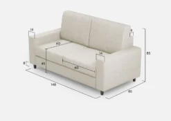 Divano 148x85cm design a due posti con bracciolo squadrato idrorepellente bianco latte DI12