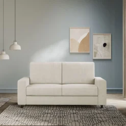 Divano 148x85cm design a due posti con bracciolo squadrato idrorepellente bianco latte DI12