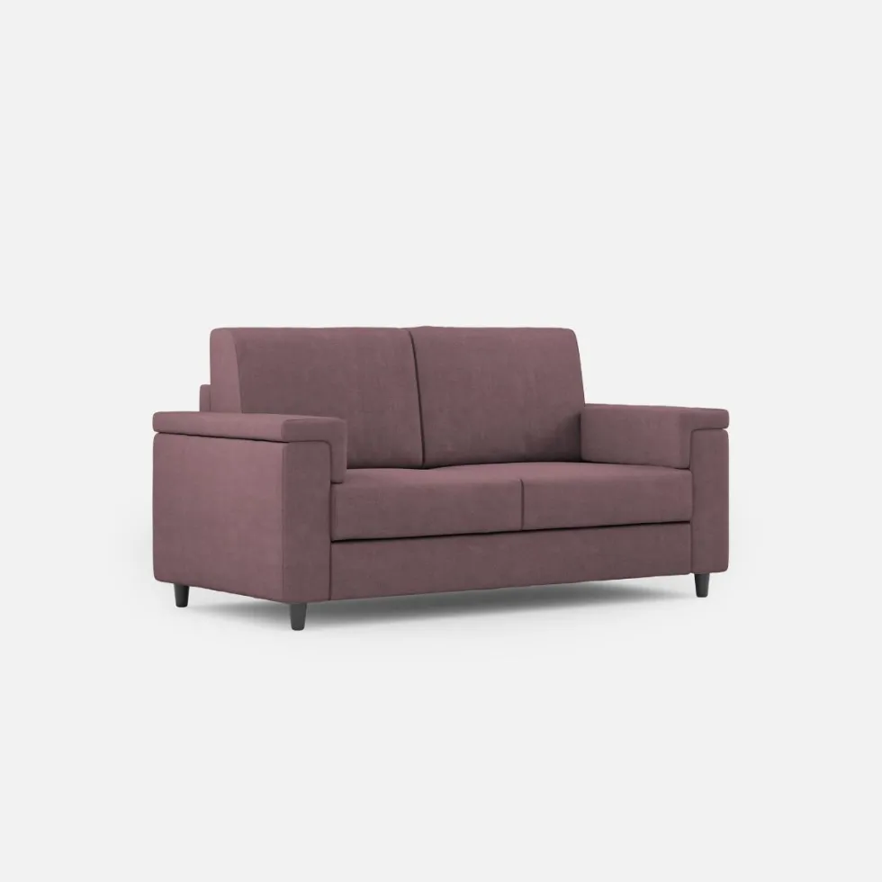 Divano 148x85cm design a due posti con bracciolo squadrato prugna DI1