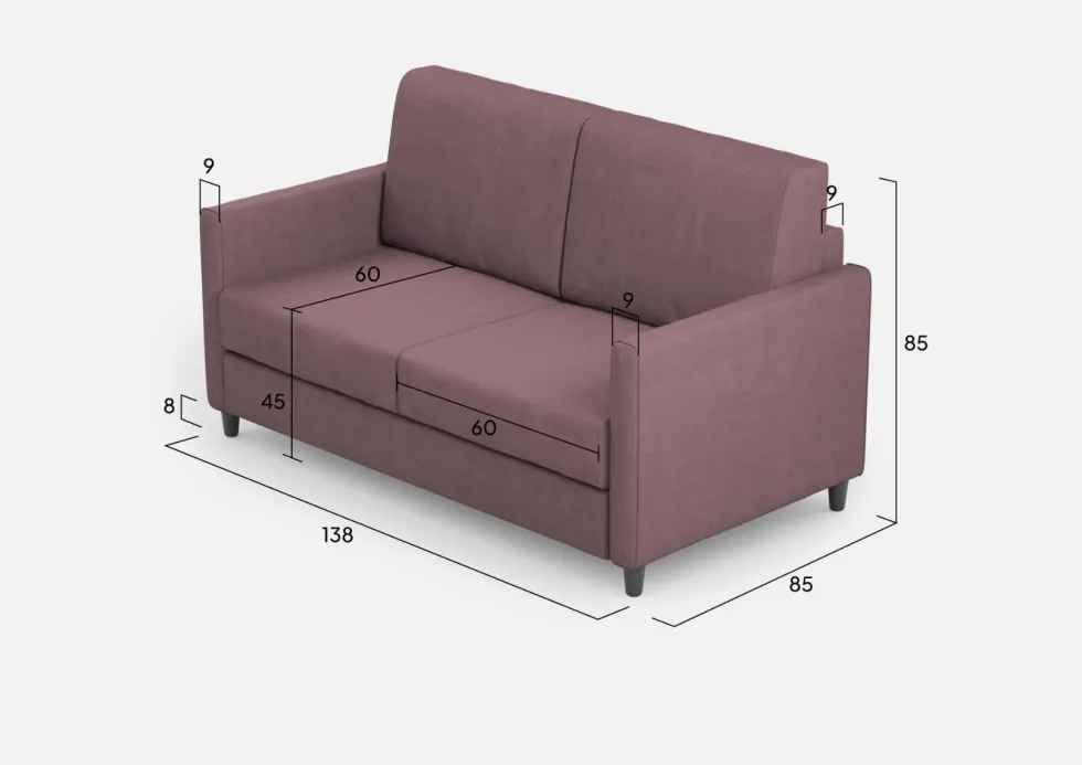 Divano 138x85cm design a due posti da salotto idrorepellente prugna DI23