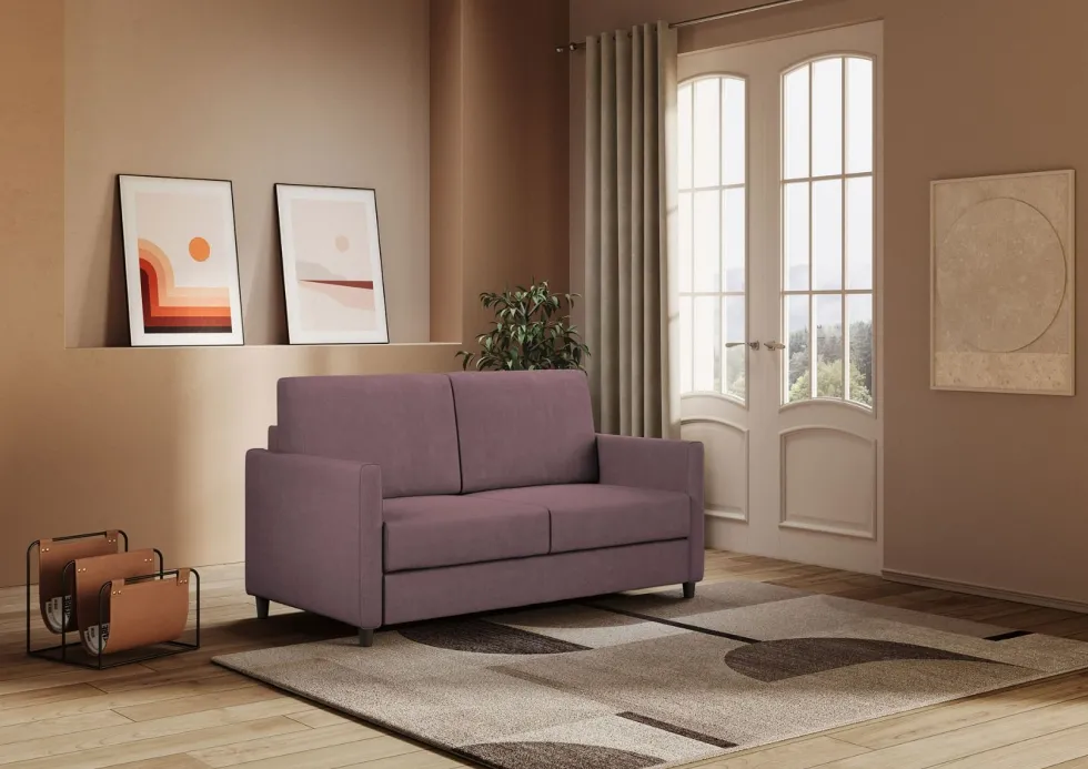 Divano 138x85cm design a due posti da salotto idrorepellente prugna DI23