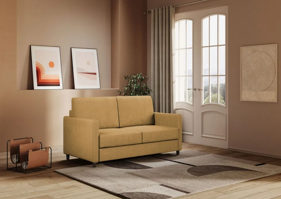 Divano 138x85cm design a due posti da salotto idrorepellente ocra DI23