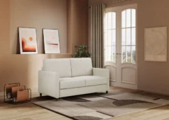 Divano 138x85cm design a due posti da salotto idrorepellente bianco latte DI23