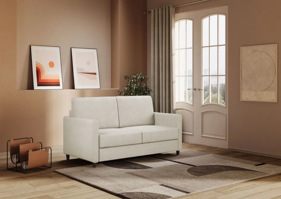 Divano 138x85cm design a due posti da salotto idrorepellente bianco latte DI23