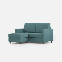 Divano 158x85cm design a due posti per salotto con pouf versatile blu petrolio DI27