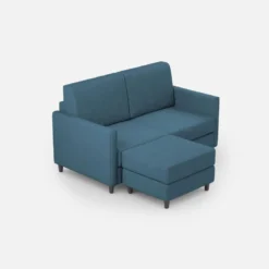 Divano 158x85cm design a due posti per salotto con pouf versatile blu avio DI27