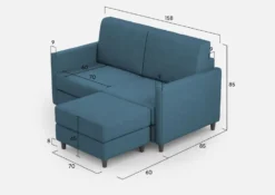 Divano 158x85cm design a due posti per salotto con pouf versatile blu avio DI27