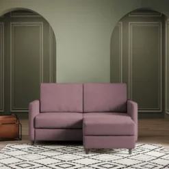 Divano 158x85cm design a due posti per salotto con pouf versatile prugna DI27