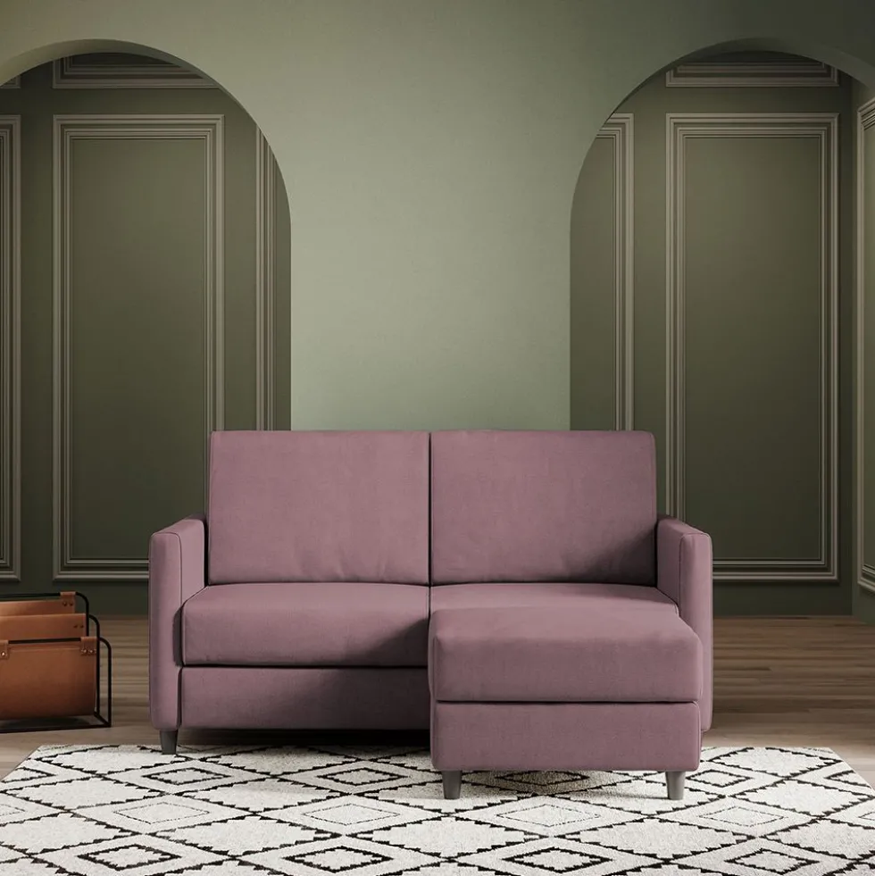 Divano 158x85cm design a due posti per salotto con pouf versatile prugna DI27